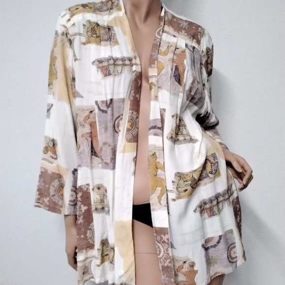 Vintage Alessandra Light Open Cardigan Cover Up Rome Theme Size L Relaxed - Picture 11 of 16